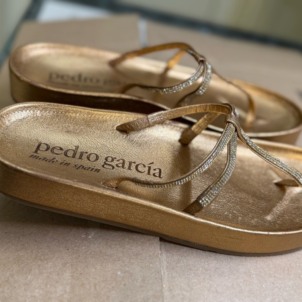 Pedro Garcia Gold Sandals with Bow Detail